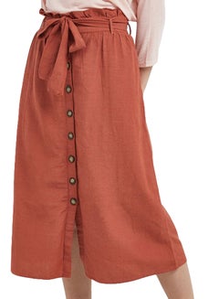 Tie Waist Button Down Skirt Brown
