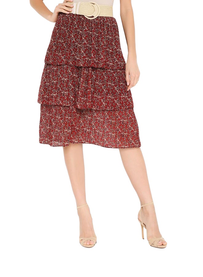 Stock - Casual All-Over Print Layer Skirt Red - Image 1