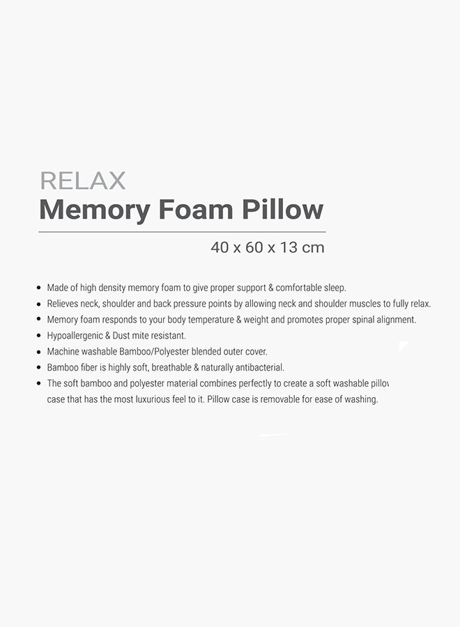 Home Box - Relax Memory Foam Bed Pillow Memory Foam White 40 x 60cm - Image 1