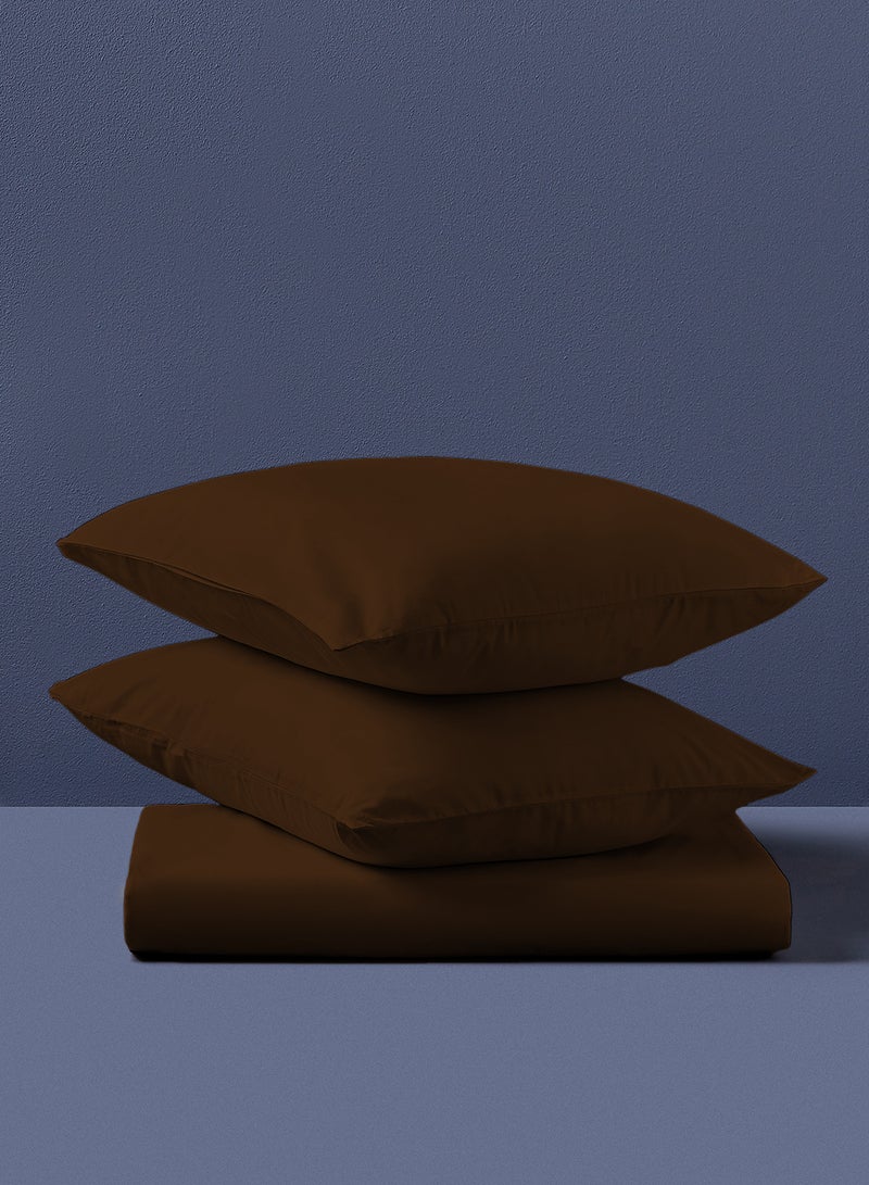 Soft Touch Fitted Bedsheet With 2 Pillowcase Brown Queen