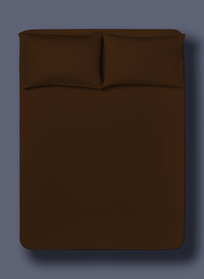 Soft Touch Fitted Bedsheet With 2 Pillowcase Brown Queen