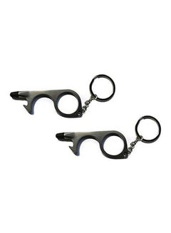 2-Piece Portable Contactless Door Opener With Key Ring Set Black 7cm