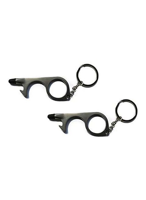 2-Piece Portable Contactless Door Opener With Key Ring Set Black 7cm