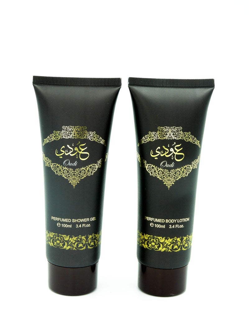 ارض الزعفران طقم هدايا عودي فراجرانس من 6 قطع (Body Lotion 100ml, Shower gel 100ml, Perfume 100ml, Soap 100g, Powder 100g, Small Parfum 20ml)  - Image 5