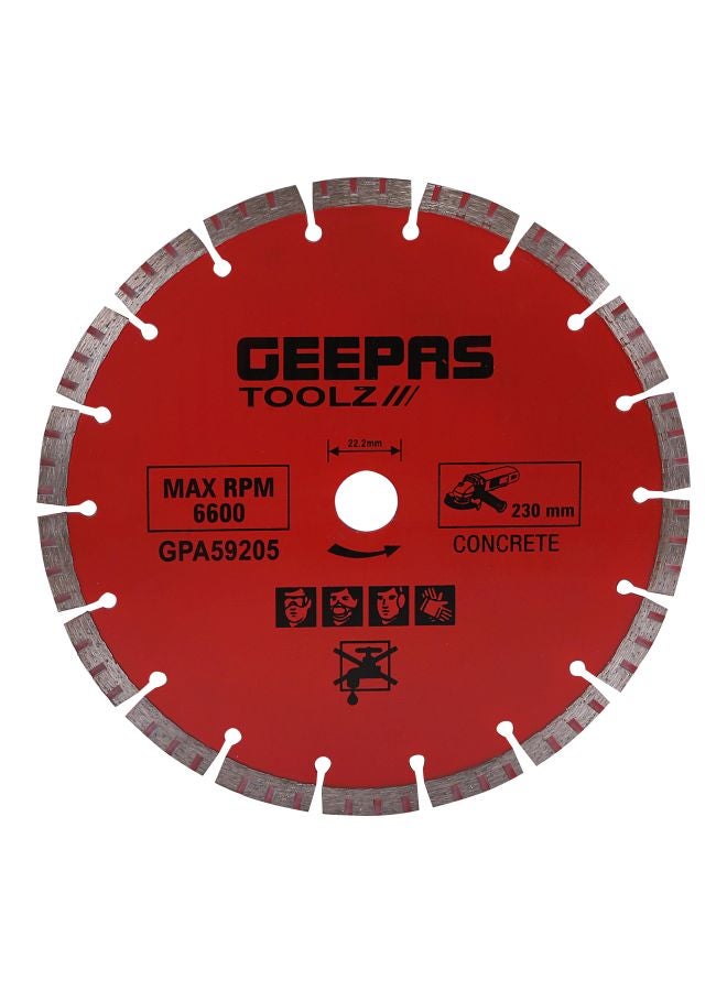 GEEPAS Concrete Cutting Blade 230 MM - Sharp & Durable for General Concrete Products, Stone, Brick, Universal Red/Grey/Black  - Image 1