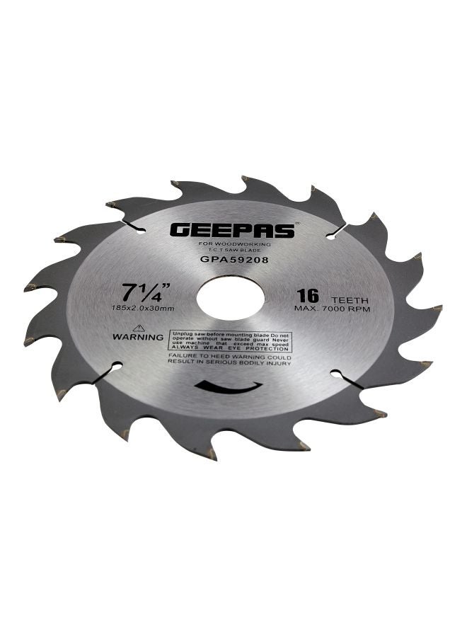 GEEPAS Professional Circular Saw Blade - 185mm x 30mm bore, 20mm Ring | 16 ATB Calibered Teeth | Ideal for Carpenter, Professional, DIYers & More Silver/Black 185x2x30mm  - Image 1