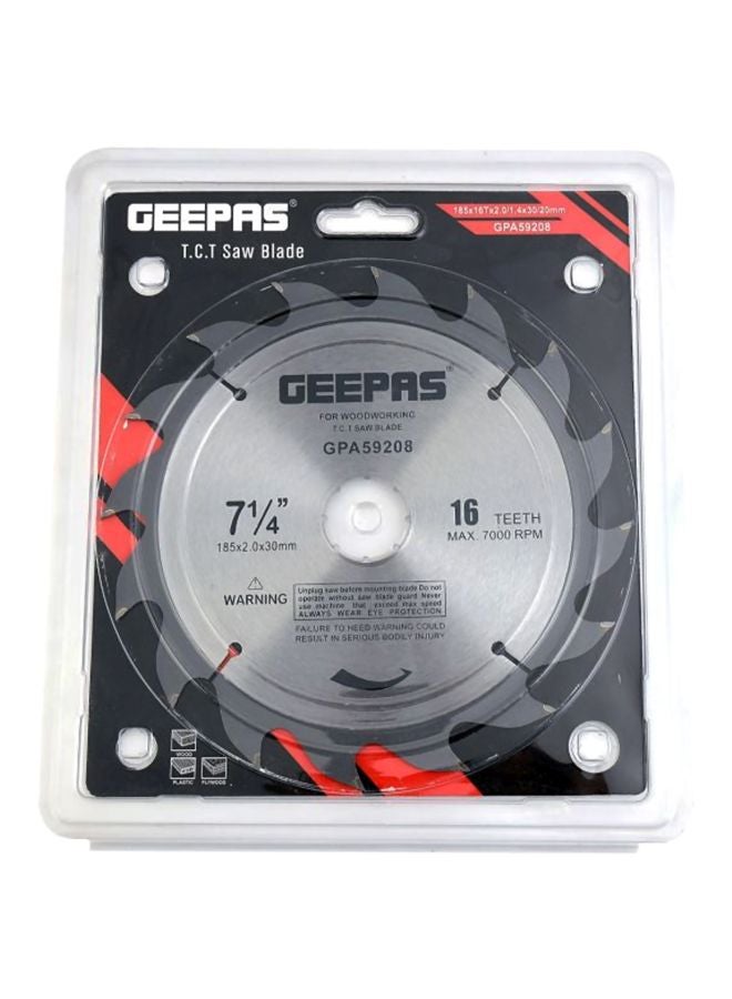 GEEPAS Professional Circular Saw Blade - 185mm x 30mm bore, 20mm Ring | 16 ATB Calibered Teeth | Ideal for Carpenter, Professional, DIYers & More Silver/Black 185x2x30mm  - Image 5