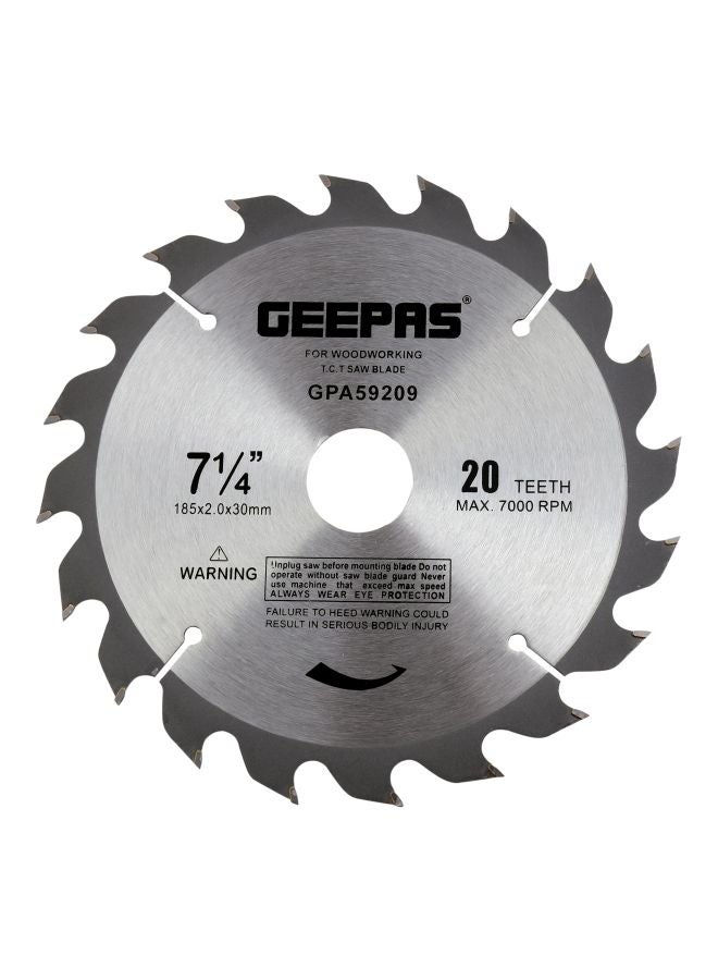GEEPAS Circular Saw Blade - 185mm x 30mm bore, 20mm Reducer Ring | 20 ATB Calibered Teeth |Ideal for Carpenter, Professional, DIYers & More Silver/Black  - Image 1
