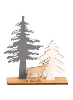 Beauenty Hand-Painted Christmas Tree And Elk Grey/Beige 17x19cm  - Image 1