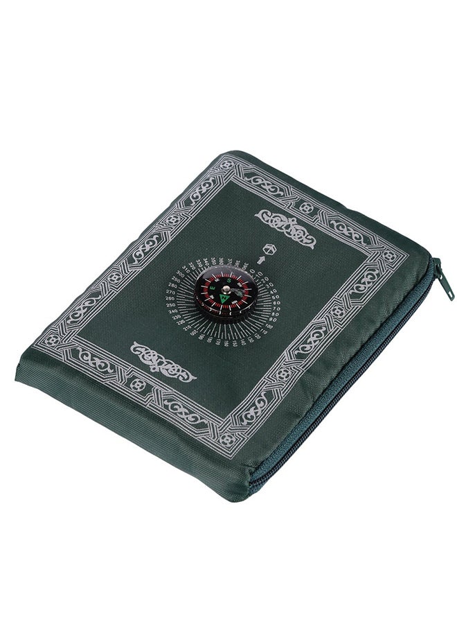 Portable Waterproof Muslim Travel Pocket Prayer Mat With Compass Dark Green/White 100x60cm - Image 1