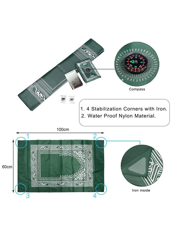 Portable Waterproof Muslim Travel Pocket Prayer Mat With Compass Dark Green/White 100x60cm - Image 2
