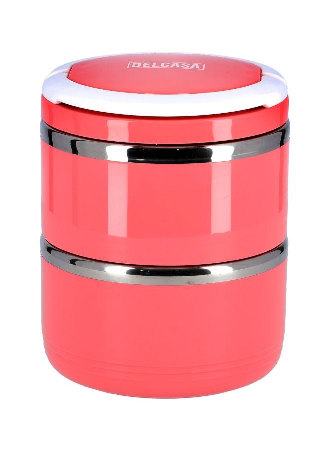 DELCASA Two Layer Lunch Box Pink/White/Silver 1.1Liters  - Image 1