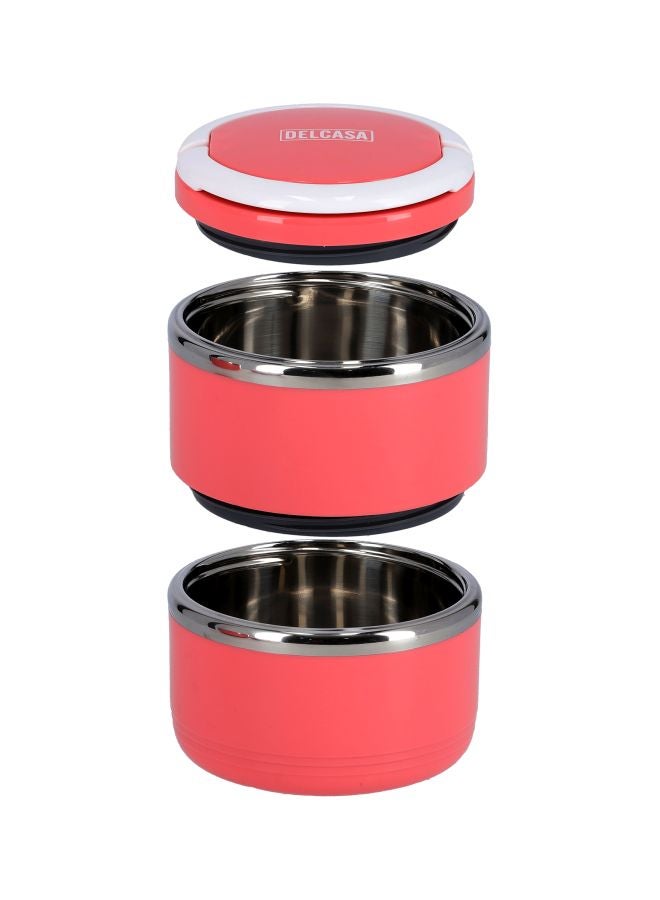 DELCASA Two Layer Lunch Box Pink/White/Silver 1.1Liters  - Image 4