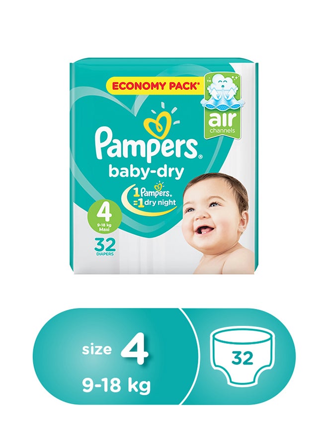 Pampers Baby Dry  Diapers Size 4, Maxi, 9-18 Kg (32 Diapers)  - Image 1
