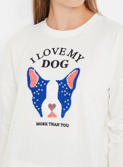 ONLY I Love My Dog Printed Sweatshirt White  - Image 4
