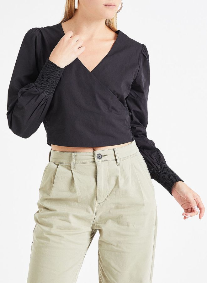 ONLY - Crossover Puff Sleeves Blouse Black - Image 1