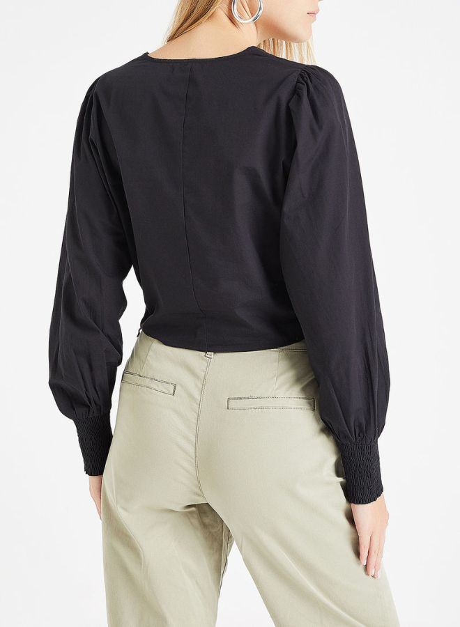 ONLY - Crossover Puff Sleeves Blouse Black - Image 1
