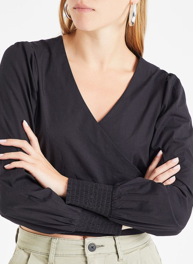 ONLY - Crossover Puff Sleeves Blouse Black - Image 1