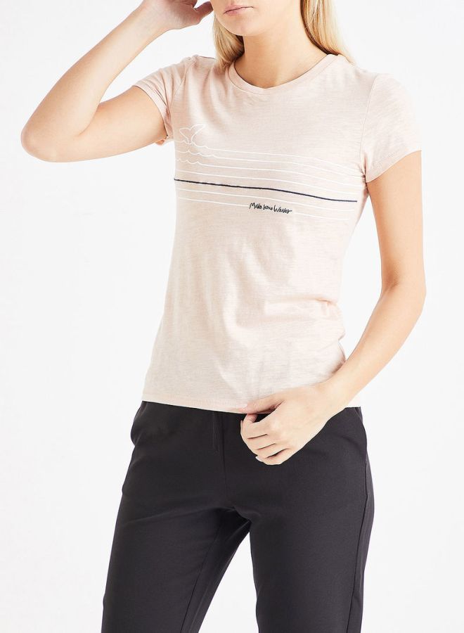 ONLY Striped Panel Whale Tail T-Shirt Pink - Image 1