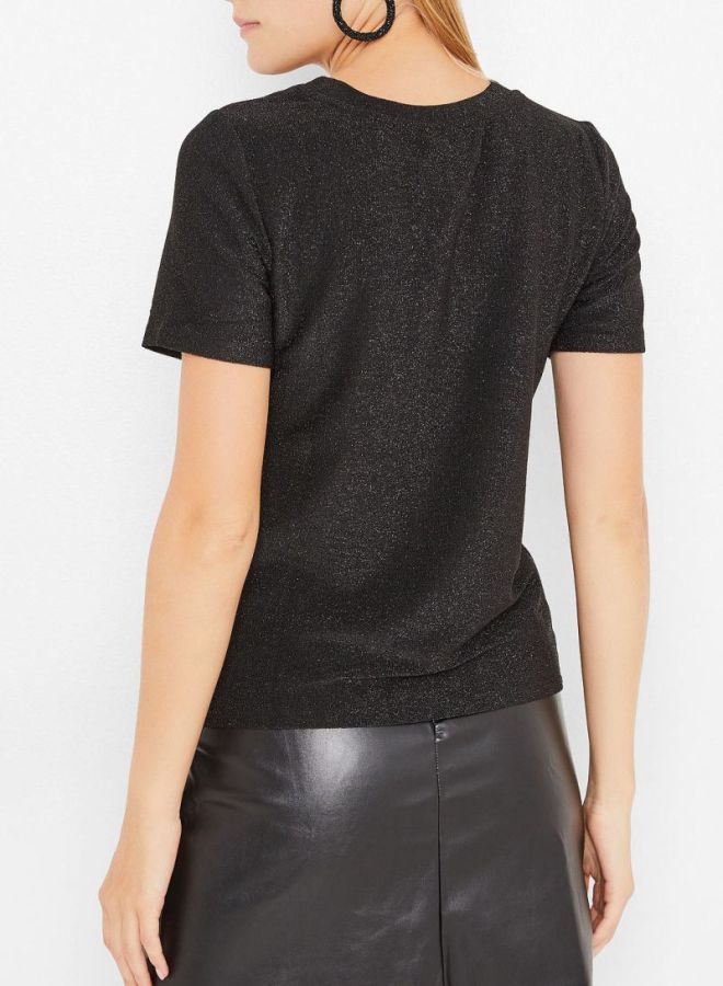 اونلي تيشيرت لامع بفتحة رقبة مستديرة أسود - Image 2