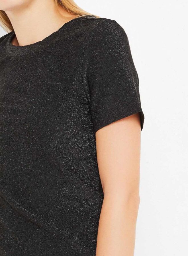 اونلي تيشيرت لامع بفتحة رقبة مستديرة أسود - Image 4