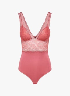 ONLY Lace Trim Padded Bodysuit Pink  - Image 1