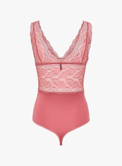 ONLY Lace Trim Padded Bodysuit Pink  - Image 2