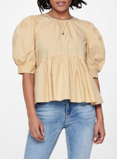 ONLY Puffed Sleeve Peplum Blouse Light Beige  - Image 1