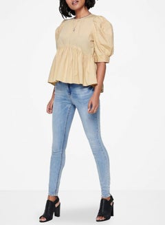 ONLY Puffed Sleeve Peplum Blouse Light Beige  - Image 3