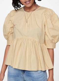 ONLY Puffed Sleeve Peplum Blouse Light Beige  - Image 4