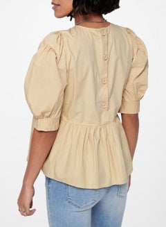 ONLY Puffed Sleeve Peplum Blouse Light Beige  - Image 2