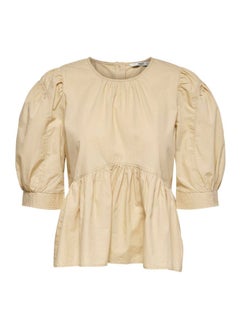 ONLY Puffed Sleeve Peplum Blouse Light Beige  - Image 5