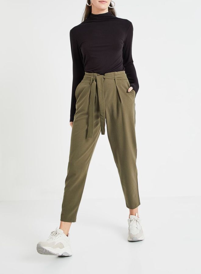 ONLY - Nicole Belted Cropped Pants Olive - Image 1