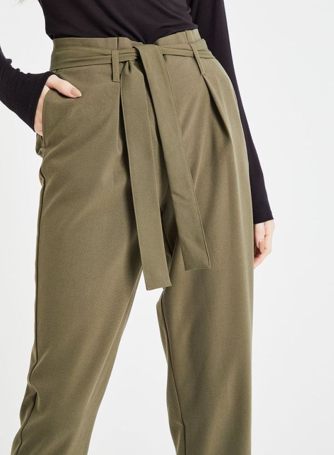 ONLY - Nicole Belted Cropped Pants Olive - Image 1