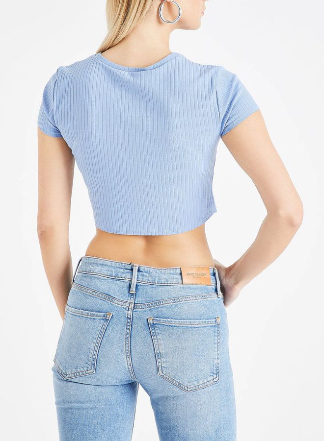 ONLY - Sequin Slogan Crop Top Blue/Black - Image 1