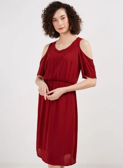 ONLY Cold Shoulder Midi Dress Maroon