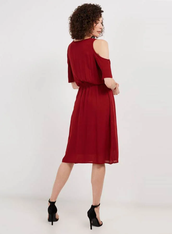 ONLY Cold Shoulder Midi Dress Maroon