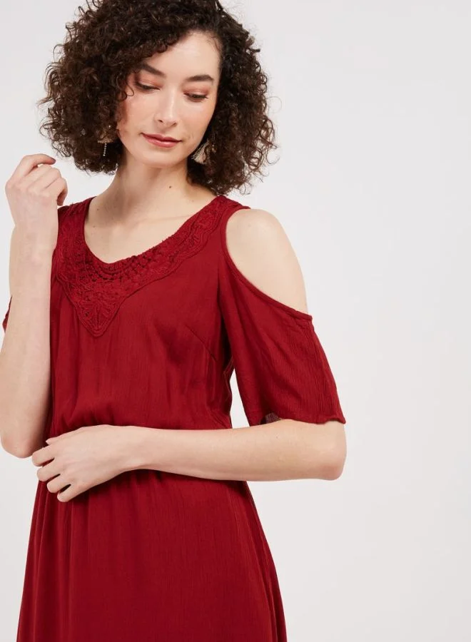 ONLY Cold Shoulder Midi Dress Maroon