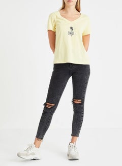 ONLY V-Neck Graphic T-Shirt Yellow  - Image 3