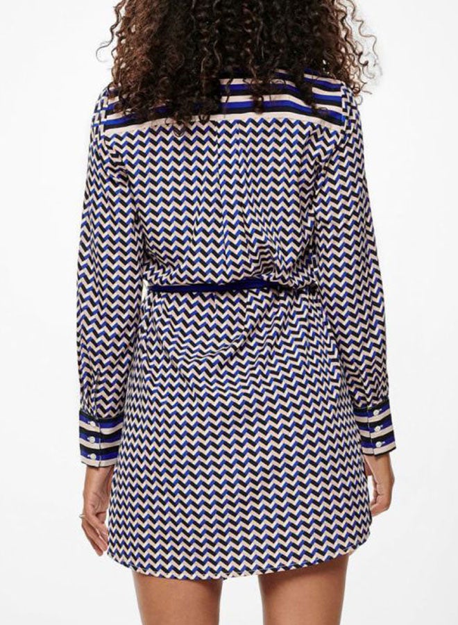 ONLY Multi Print Belted Shirt Dress Blue/White  - Image 2