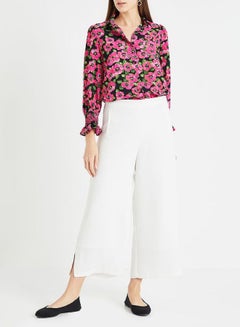 ONLY Floral Smocked Ruffle Cuff Shirt Black/Pink  - Image 3