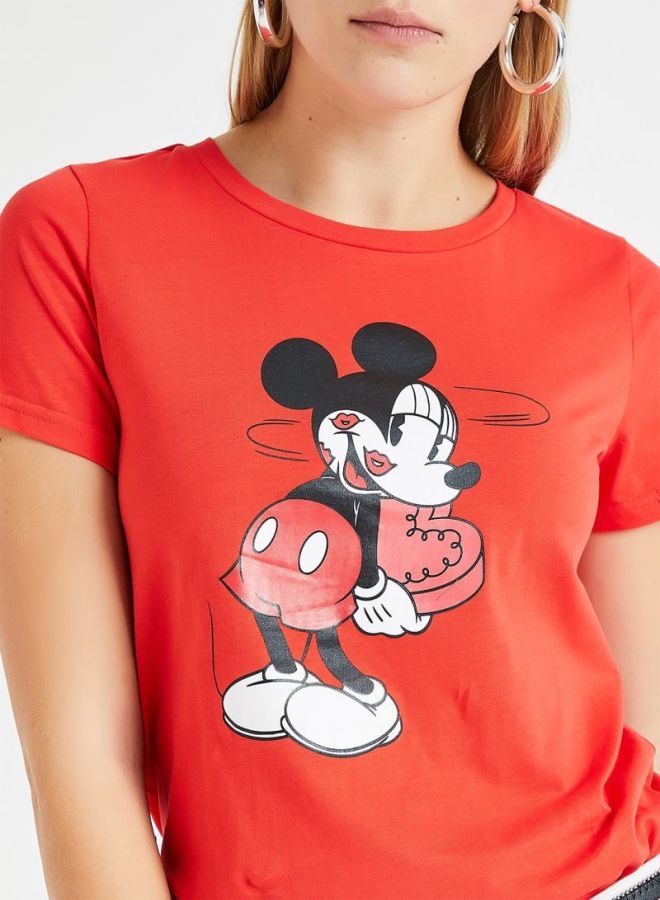 ONLY - Mickey Mouse Valentine T-Shirt Red/Black/White - Image 1