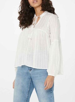 ONLY Textured Peasant Blouse White  - Image 3