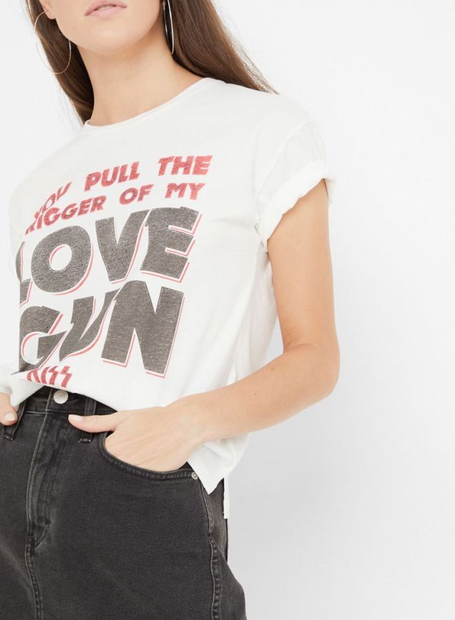 ONLY - Love Gun Printed T-Shirt White/Red/Black - Image 1