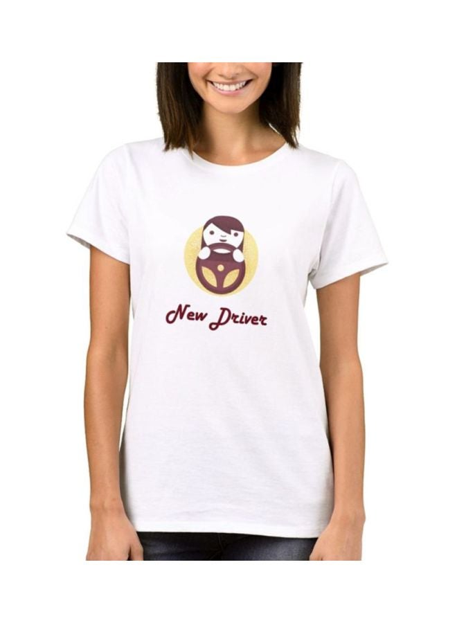 1st Piece New Driver Printed T-Shirt White/Brown  - Image 1