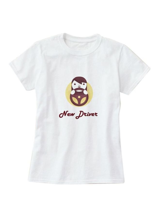 1st Piece New Driver Printed T-Shirt White/Brown  - Image 3
