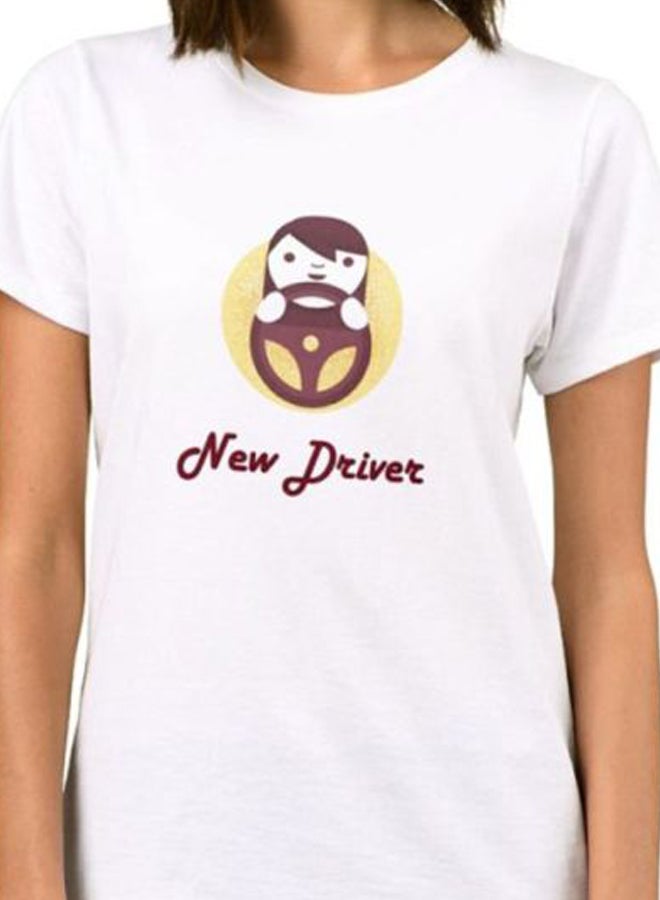 1st Piece New Driver Printed T-Shirt White/Brown  - Image 4