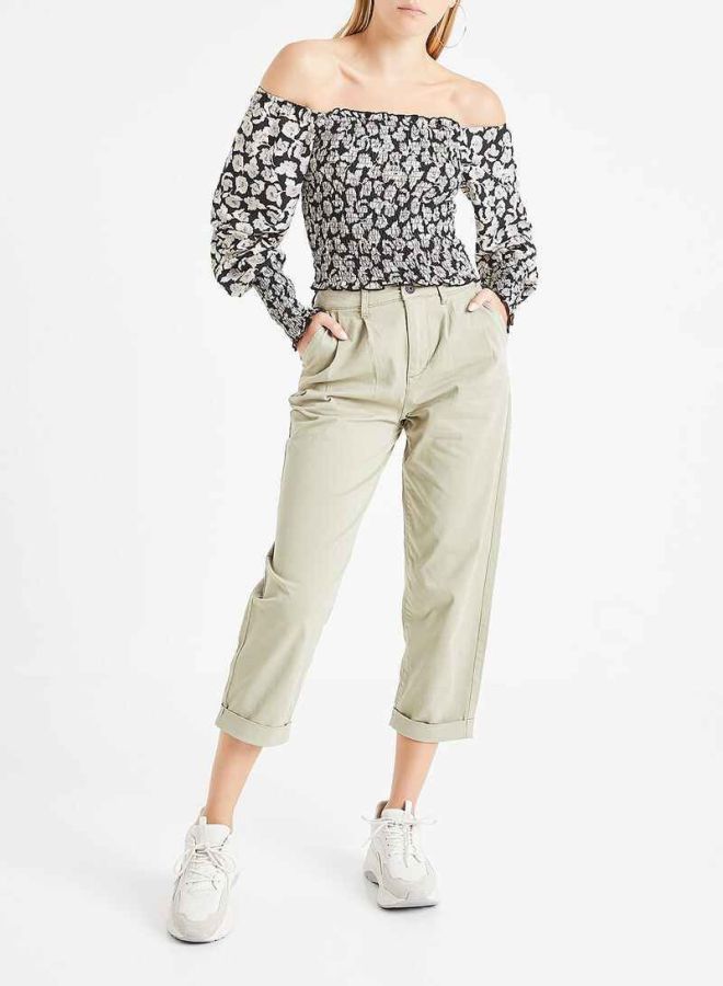 ONLY - Floral Off Shoulder Smocked Top Black/White - Image 1