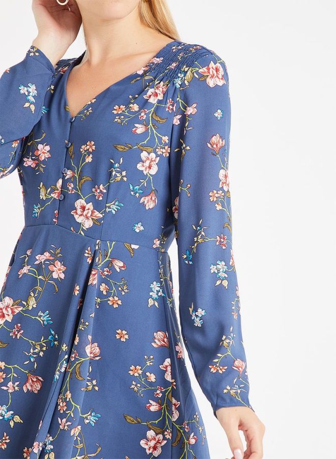 ONLY V-Neck Floral Dress Blue  - Image 4