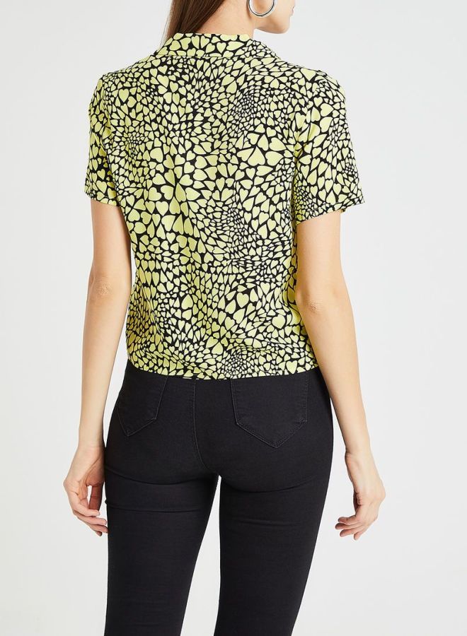 ONLY Multi Heart Print Camp Shirt Yellow/Black  - Image 2